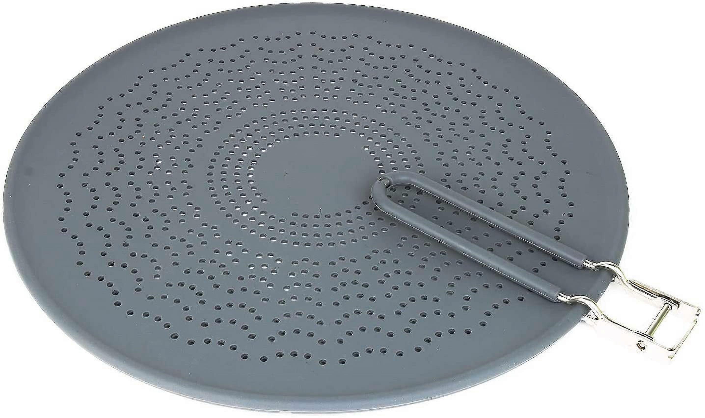 13" Multi-Silicone Splatter Screen, Heat Resistant Splash Guard with Folding Handle, Universal Pan Cover, Cooling Mat & Strainer (Gray)