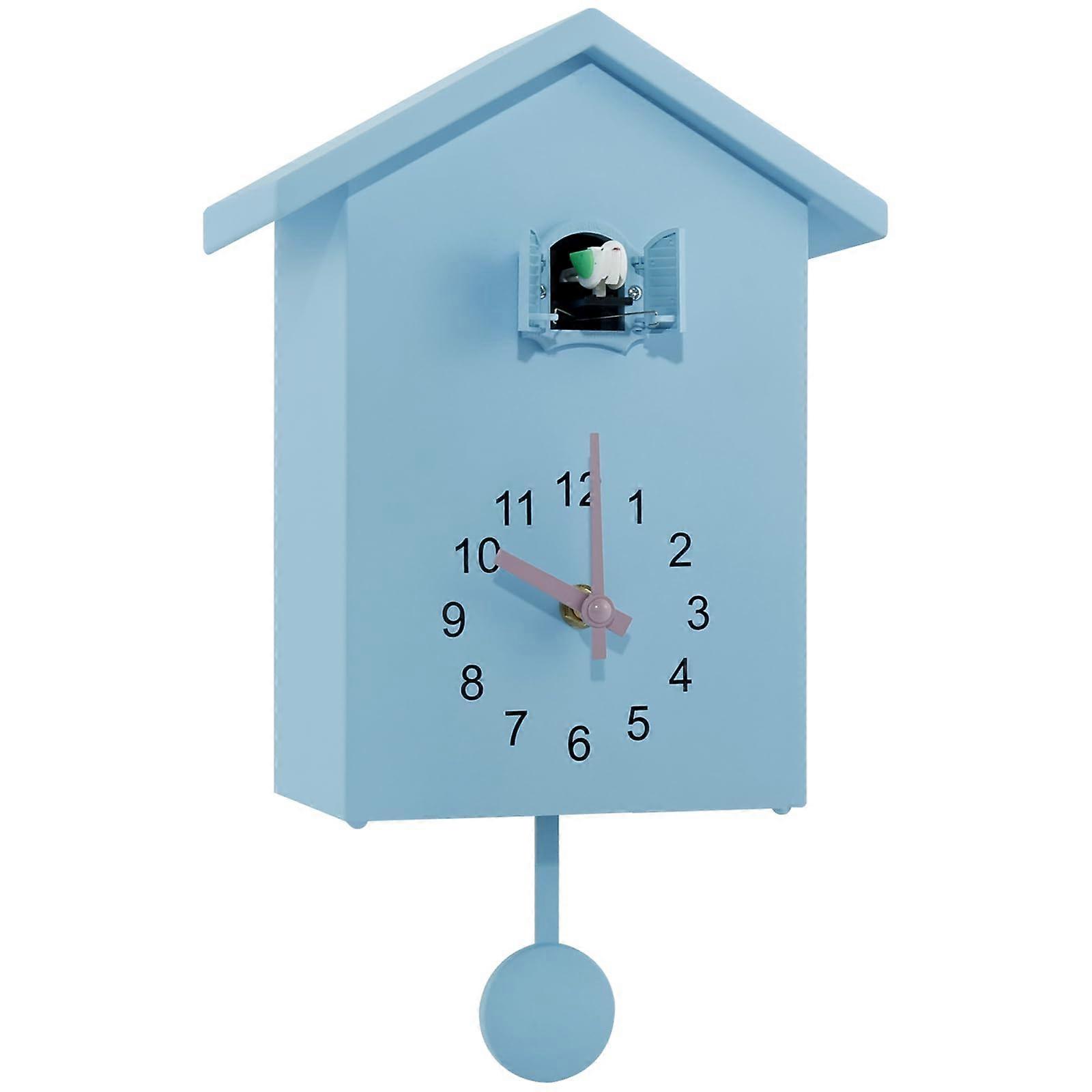 Modern Cuckoo Clock with Pendulum, Battery Powered Wall Clock for Home Decoration, Blue