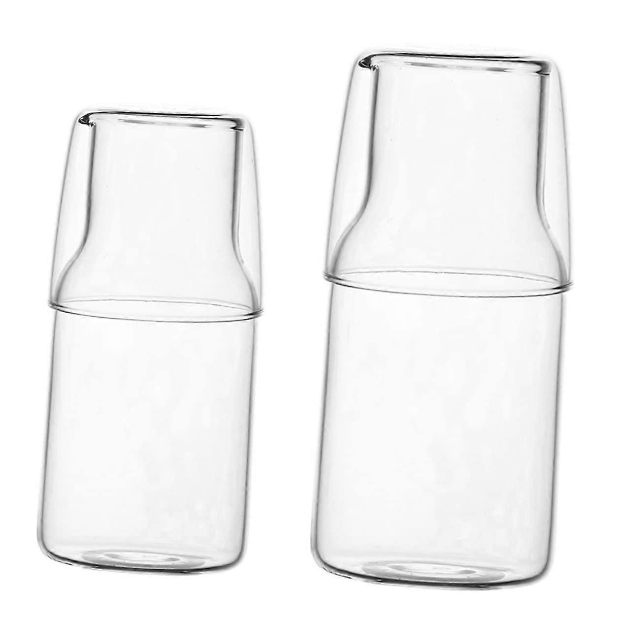 Bedside Water Carafe and Cup Set, Transparent Borosilicate Glass Pitcher with Lid for Home or Office