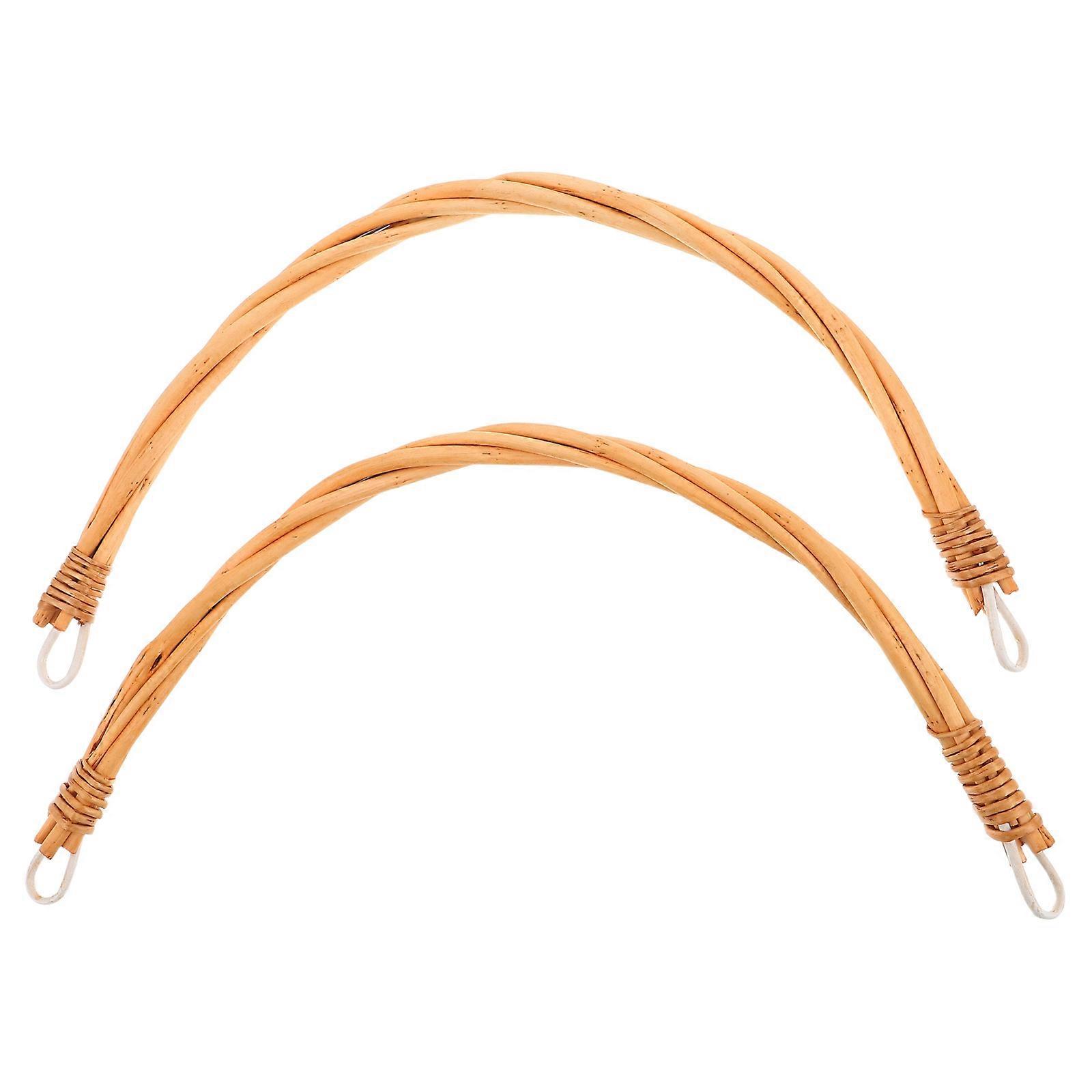 Beige Rattan Handle Replacement for Picnic Baskets 2Pcs Durable Woven Basket Handle