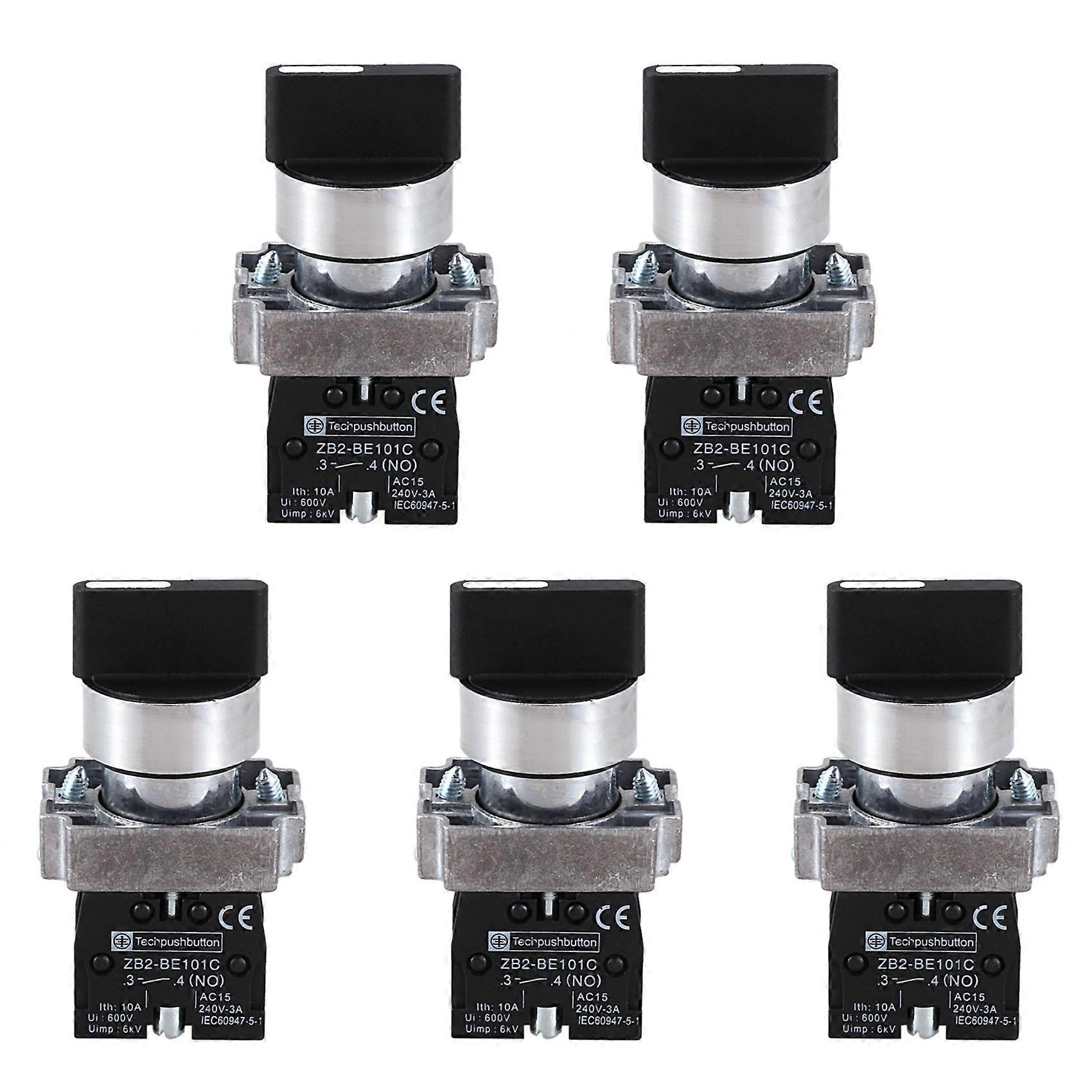 5Pcs 22mm Latching 2 NO 3-Position Rotary Selector Select Switch ZB2-BE101C Black