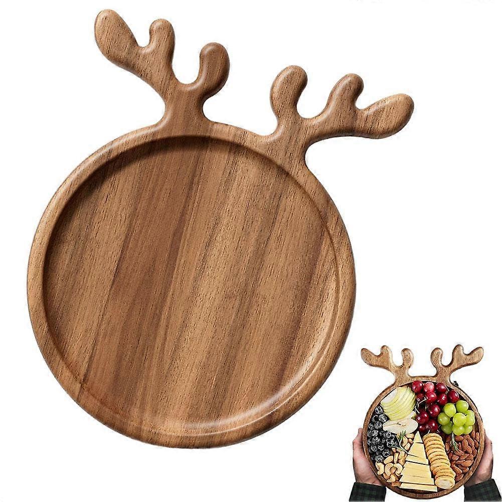 Christmas Wooden Serving Board with Rustic Antler Handle for Cheese Charcuterie and Holiday Cookies