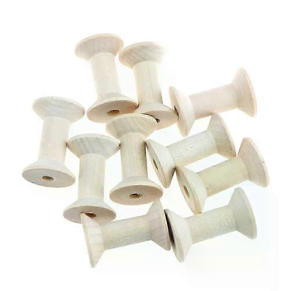 10PCs Empty Wooden Bobbin Spools For Thread Wire 47mmx31mm Natural Color Needlework