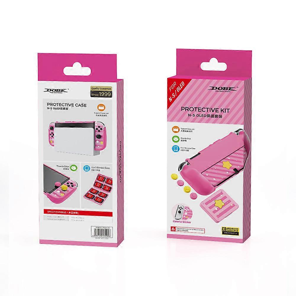 Switch OLED Game Console Pink Sticker OLED Console Protective Case + Game Card Case + Joystick Cap Set