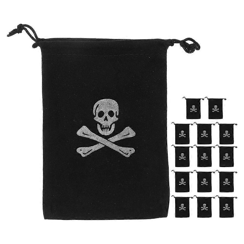 Black Pirate Bags Halloween Candy Pouch for Storage 15Pcs Polyester Drawstring