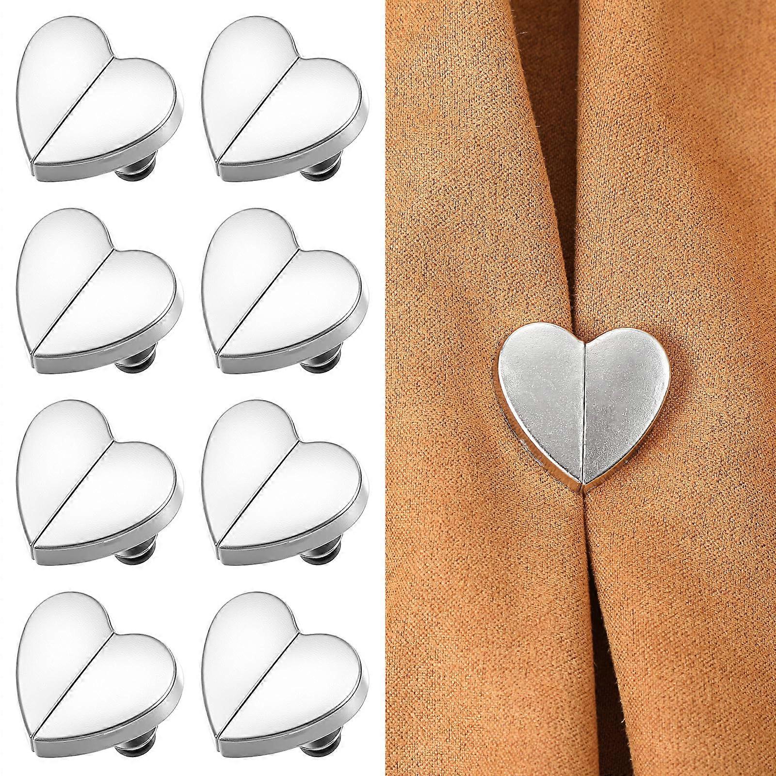 8 Pairs Heart Shaped Magnetic Curtain Tiebacks Light Blocking Detachable Holders for Bedroom Silver