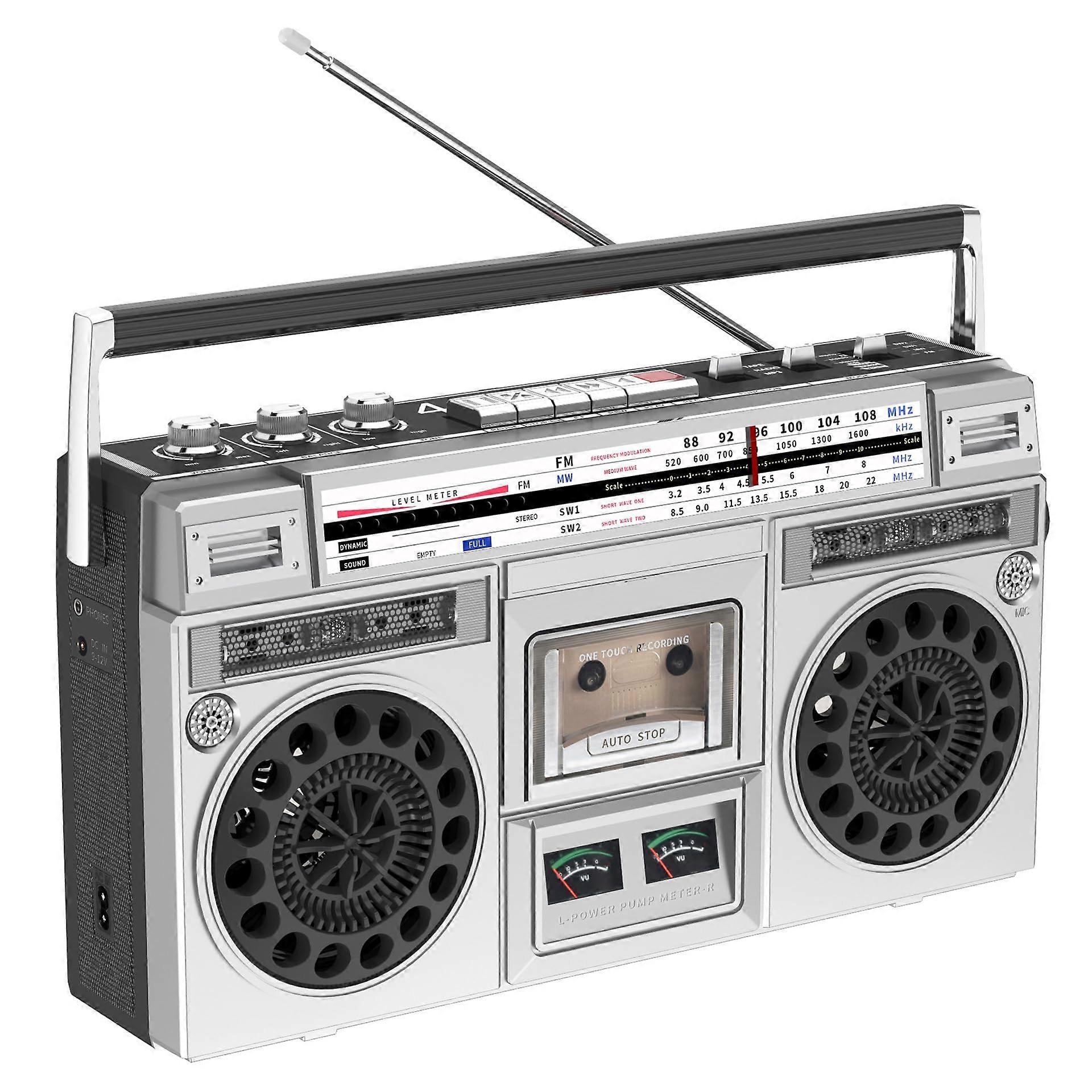 Vintage Bluetooth Radio and Retro CD Player with Cassette Recorder AM/FM USB SD Wheat Silver