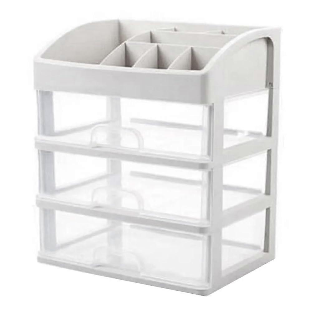 Transparent Four Layer Cosmetic Storage Box with Three Drawer Access for Desktop and Dressing Table