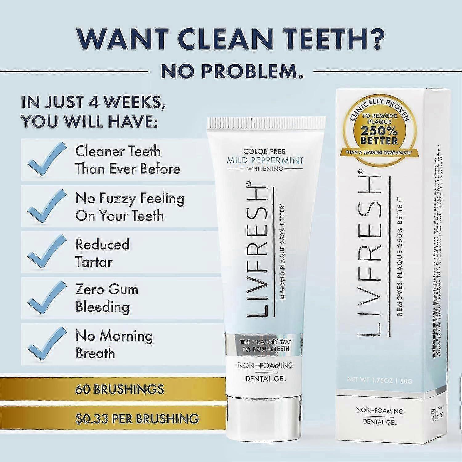 Livfresh Toothpaste Gel, Clinically Proven To Remove Plaque 250% Better ...