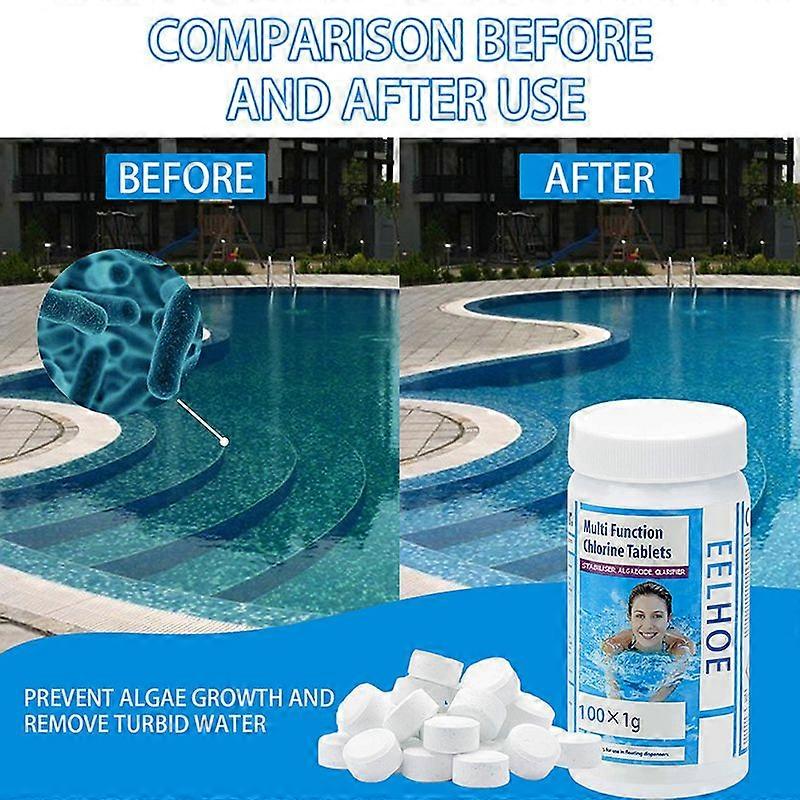 100Pcs Swimming Pool Cleaning Chlorine Tablets Multifunction Algaecide