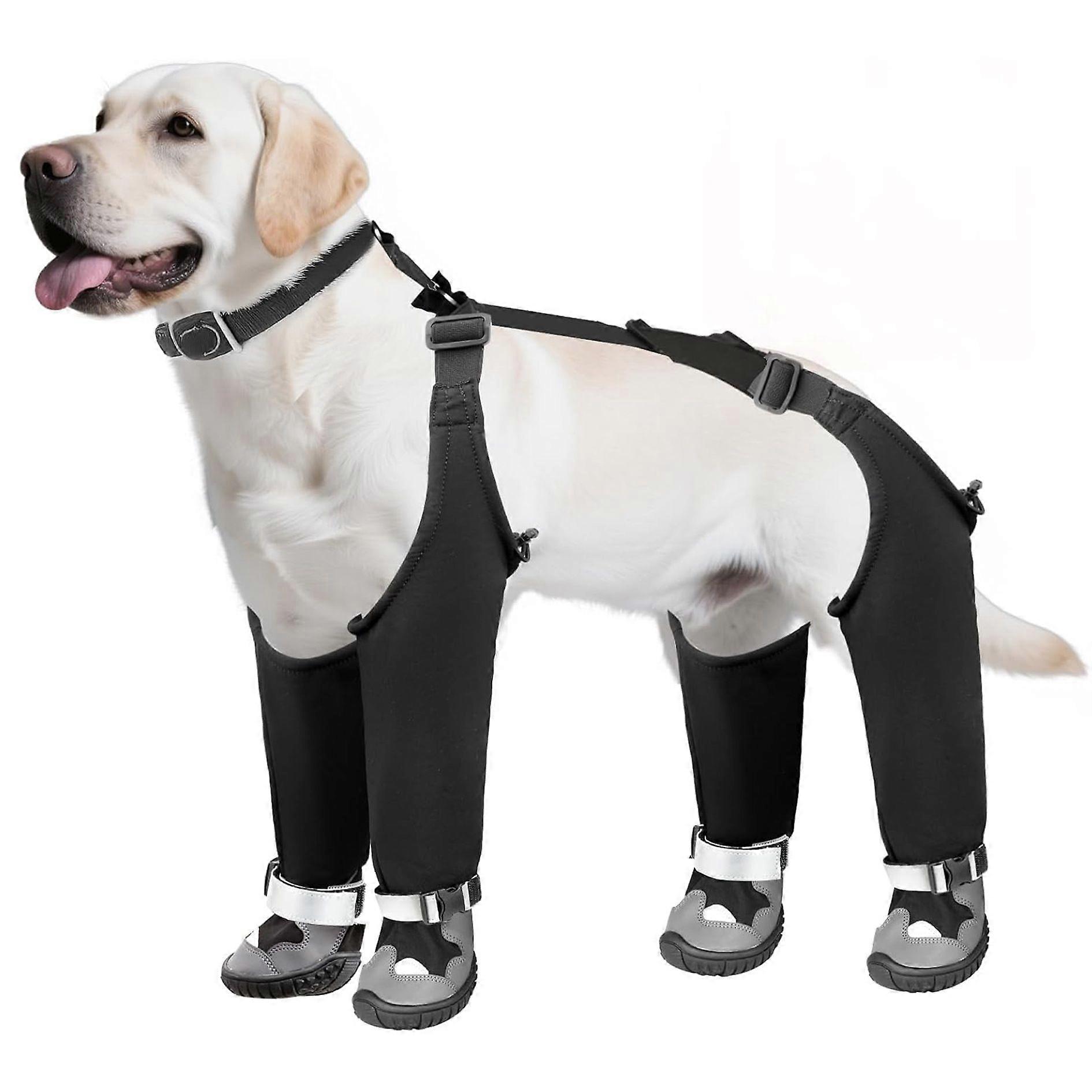 All-Weather Dog Suspender Boots - Waterproof Anti-Slip Paw Protector Boots with Adjustable Straps, Dog Pants Design for Outdoor Walking, Snow & Rain, 