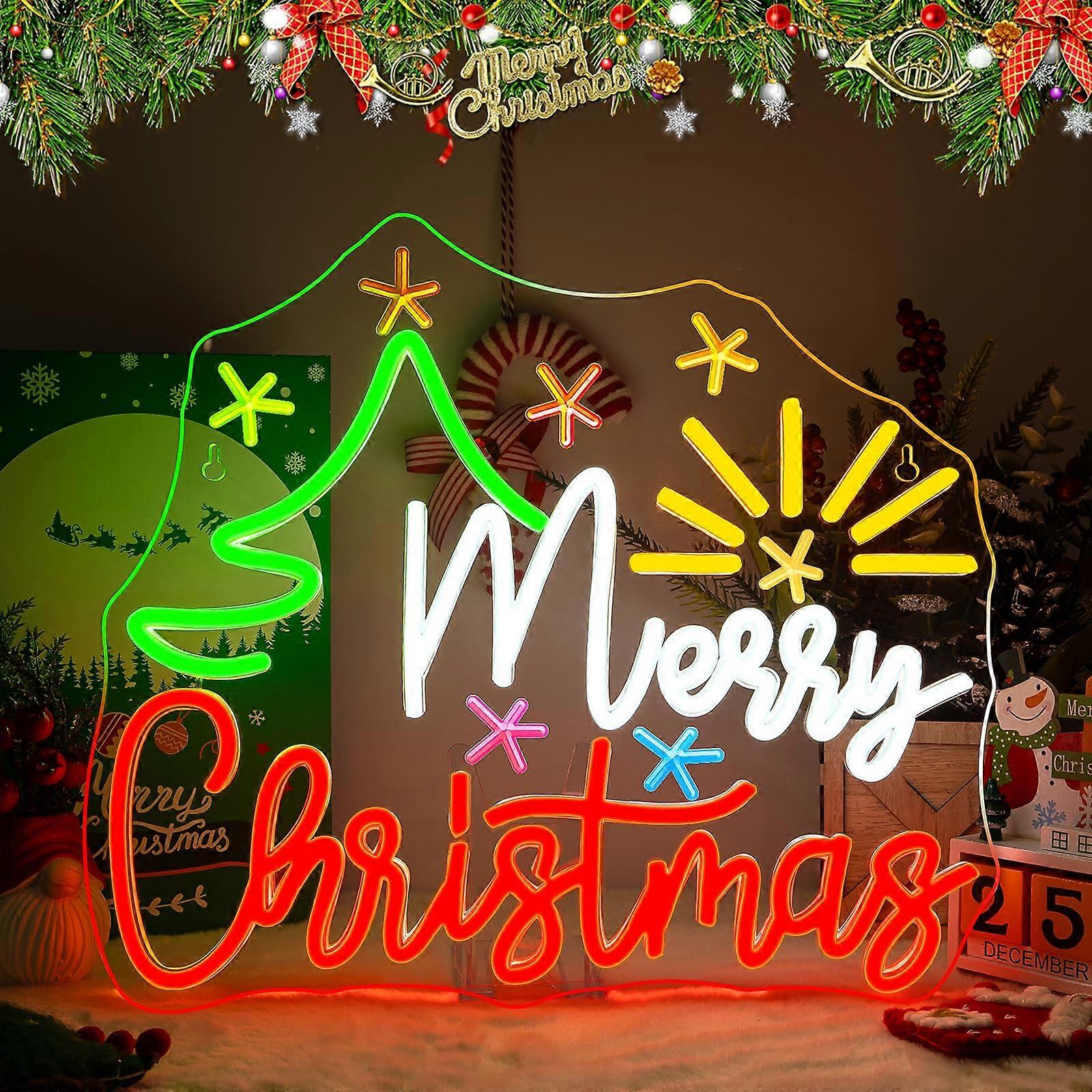 Christmas Tree Neon Sign with Adjustable Brightness, USB Powered LED Christmas Decorations for Wall