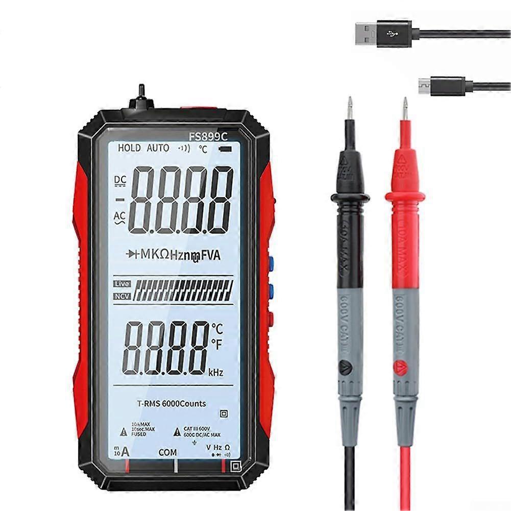 Digital Multimeter, Rechargeable Multimeter, Fully Automatic Voltmeter Amp Tester Auto Ranging 6000 Counts DC/AC Current