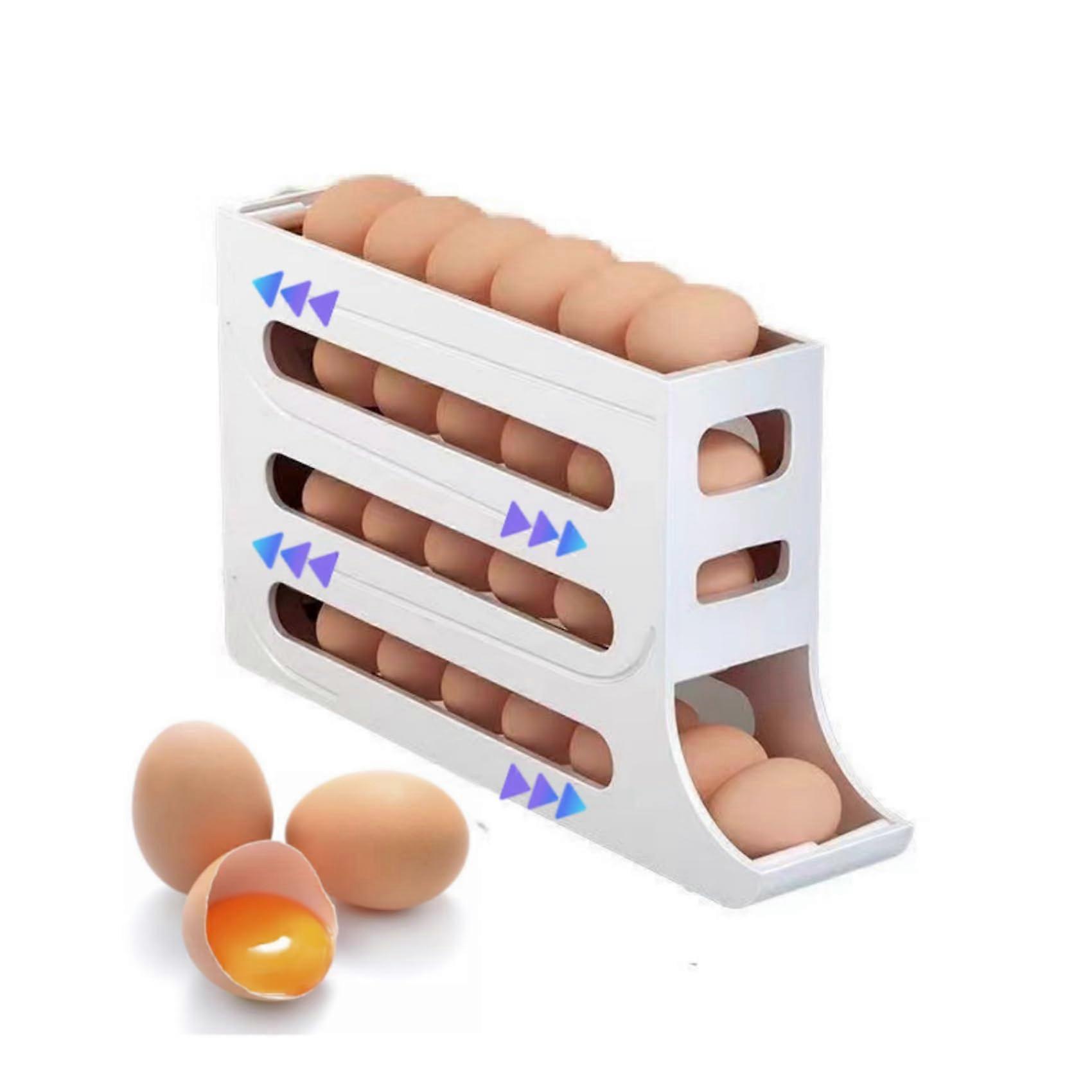 Egg Holder for Refrigerator, 24 Eggs Auto Rolling 4‑Tier Stackable Organizer Tray, White