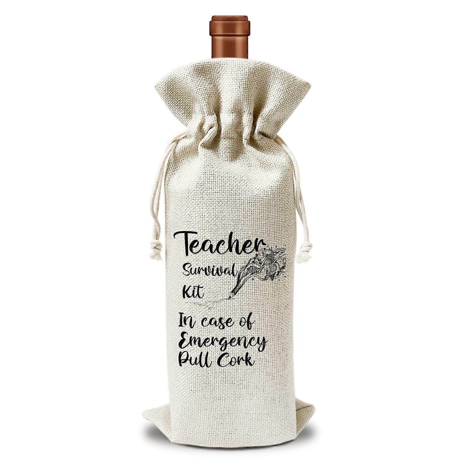 Teacher Appreciation Reusable Wine Gift Bag with Drawstring Closure, Fits Standard Bottles