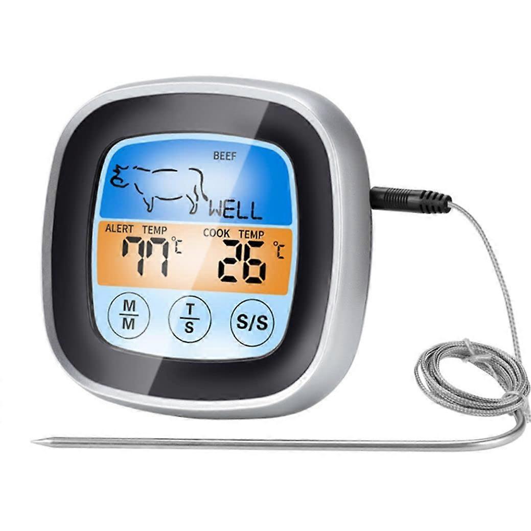 Digital Meat Thermometer Instant Read with Backlit Touchscreen LCD, Long Probe, Timer for BBQ and Oven