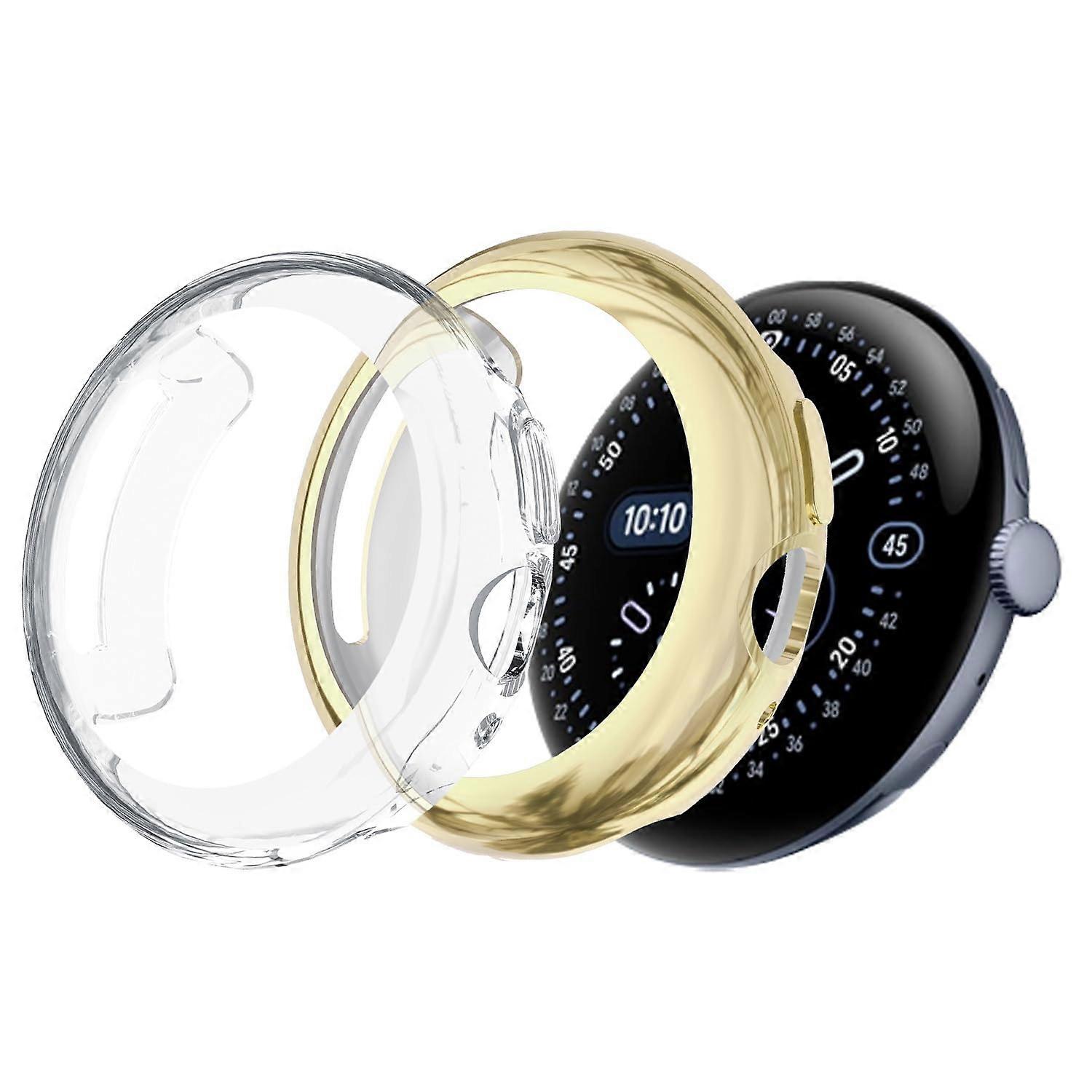 2Pack Case for Google Pixel Watch 4 41mm, Shockproof Full Coverage TPU Protective Cover, Gold and Clear