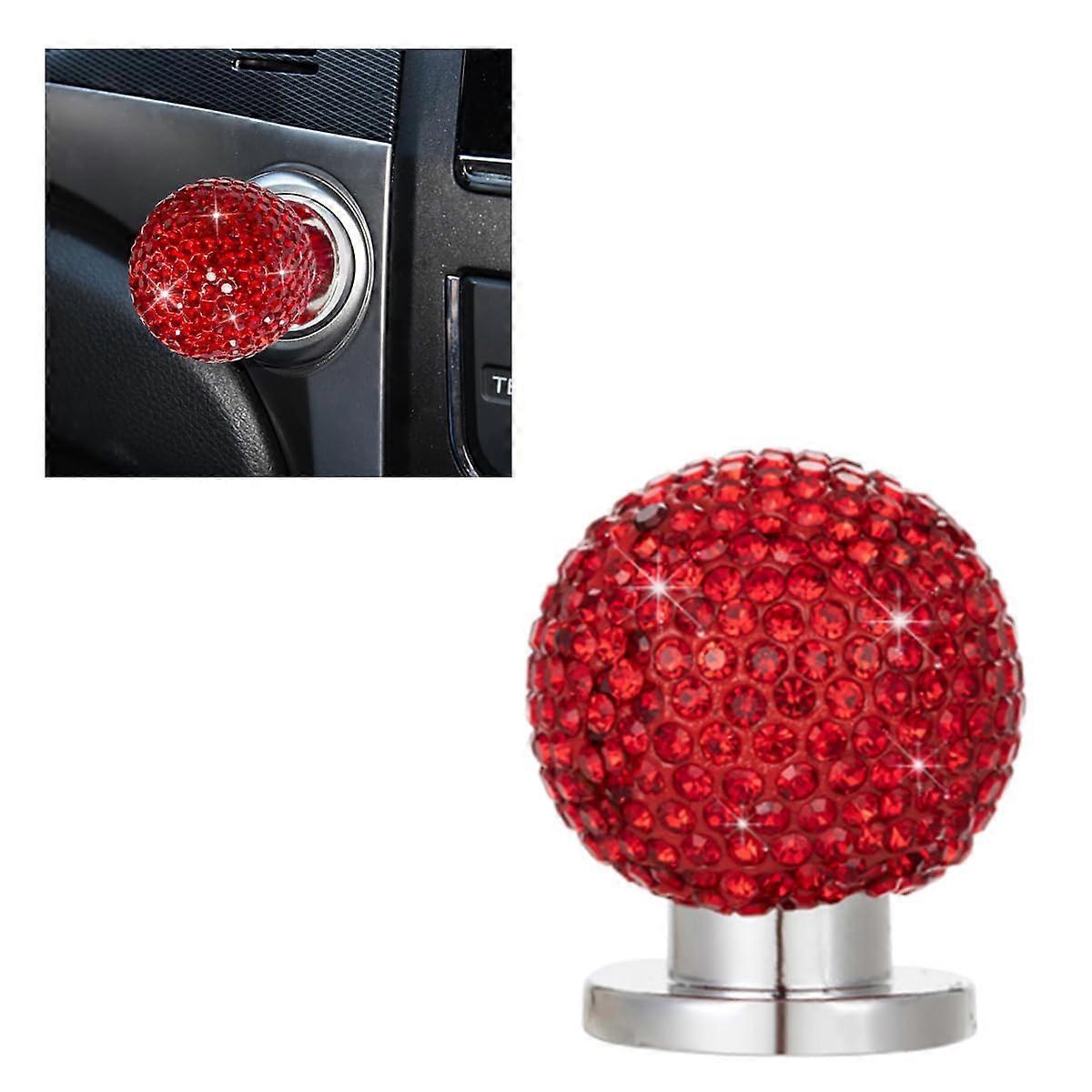 Bling Car Start Button Cover with Rhinestone, Sparkly Push Start Ignition Knob Protector Red