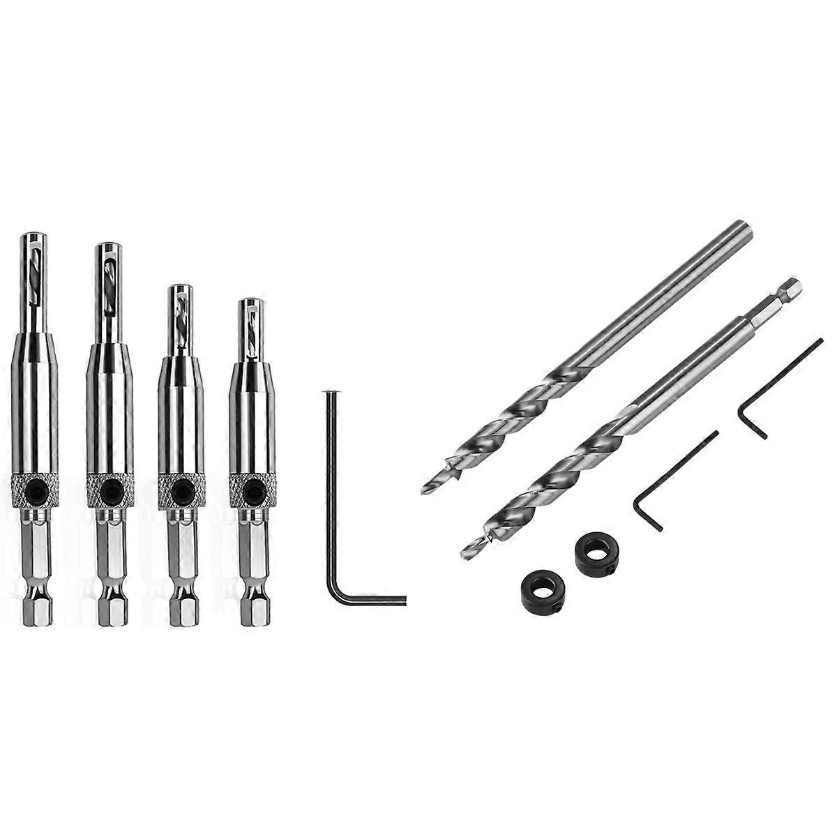 3/8 Inch Pocket Hole Drill Bit with Depth Stop Collar with 5 PCS Self Centering Hinge Tapper Core Drill Bit Set