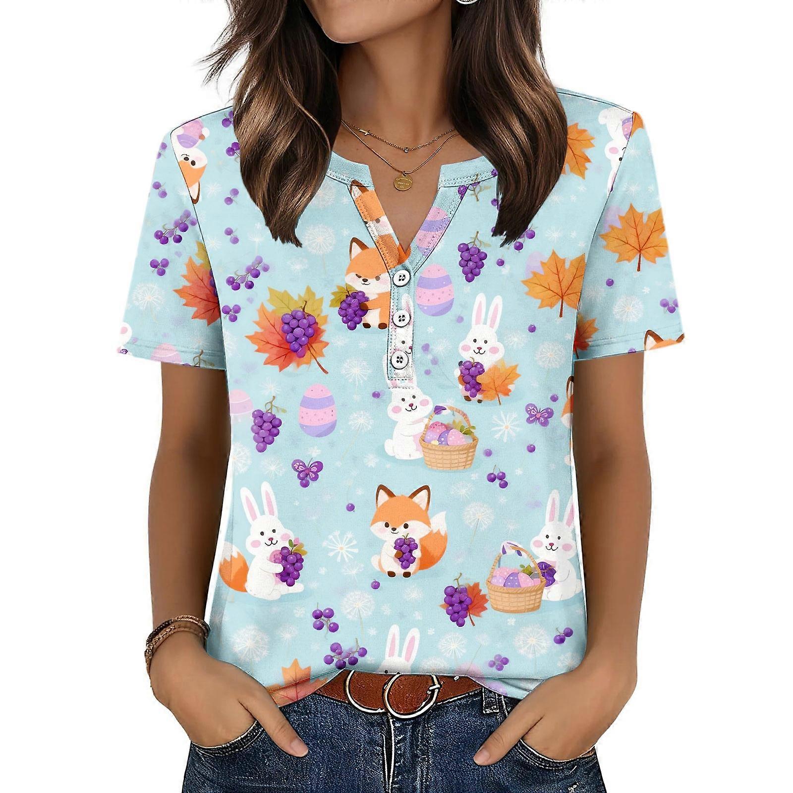 Women's Easter Top, Cute Easter Bunny Shirt, Casual Bunny Pullover  Sky Blue XL