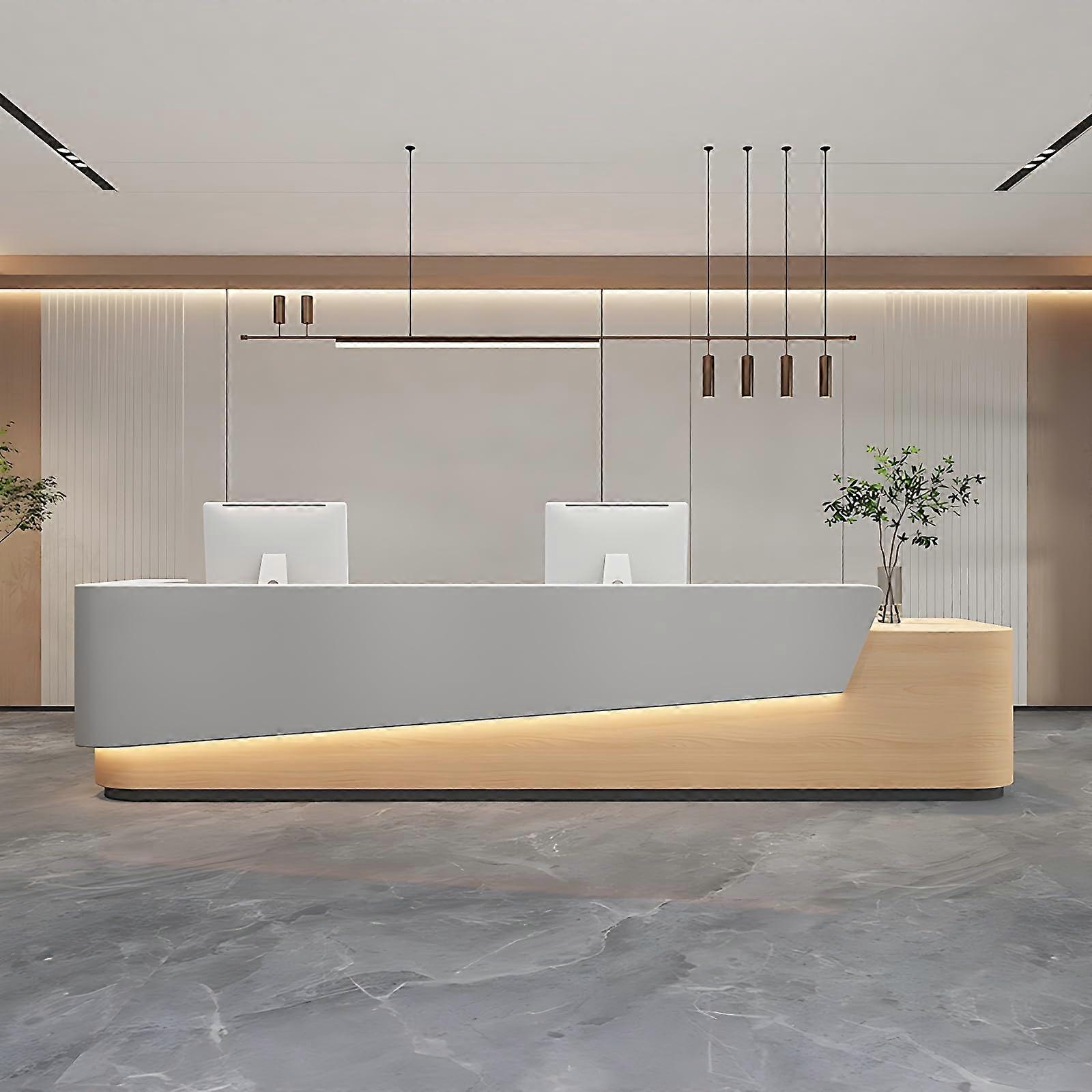 Modern Reception Desk with Hidden LED Lighting and Lockable Drawers, Solid Wood Office Front Counter, Gray A 116'