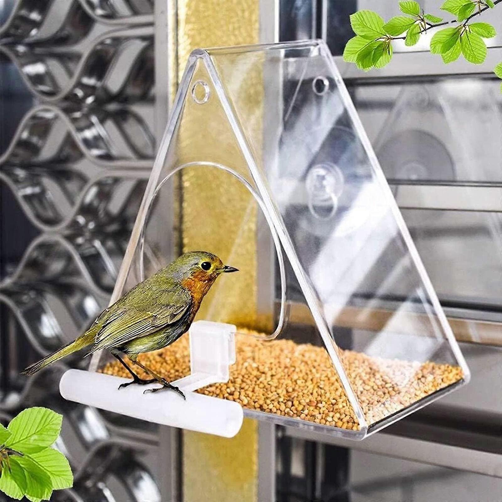 Window Bird Feeder with Suction Cup Clear Acrylic Triangle Design for CloseUp Wild Bird Viewing