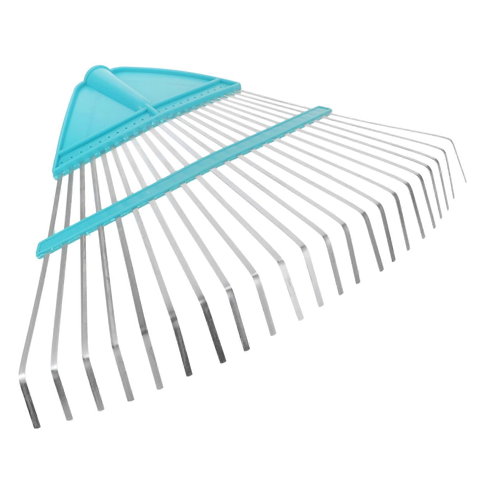 Sky-Blue Metal Gardening Shrub Rake for Efficient Leaf Cleaning Tool