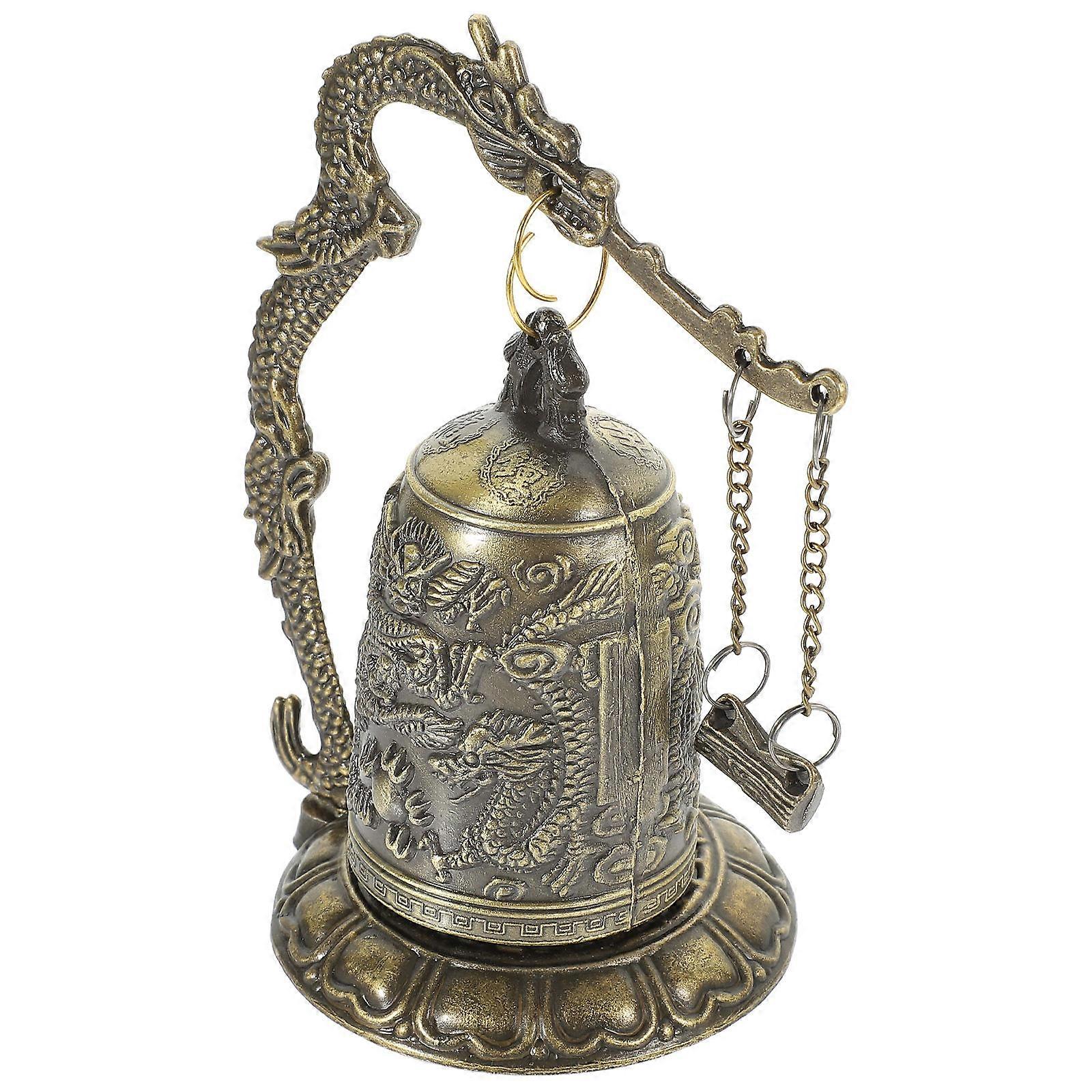 Bronze Dragon Pattern Clock Metal Ornament for Tabletop 3Pcs Set