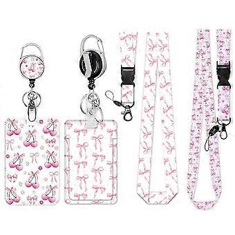 2Pack Badge Holder Retractable Clip with Lanyard,Pink Bow Cherry Print Lanyard ID for Badges 2026 New