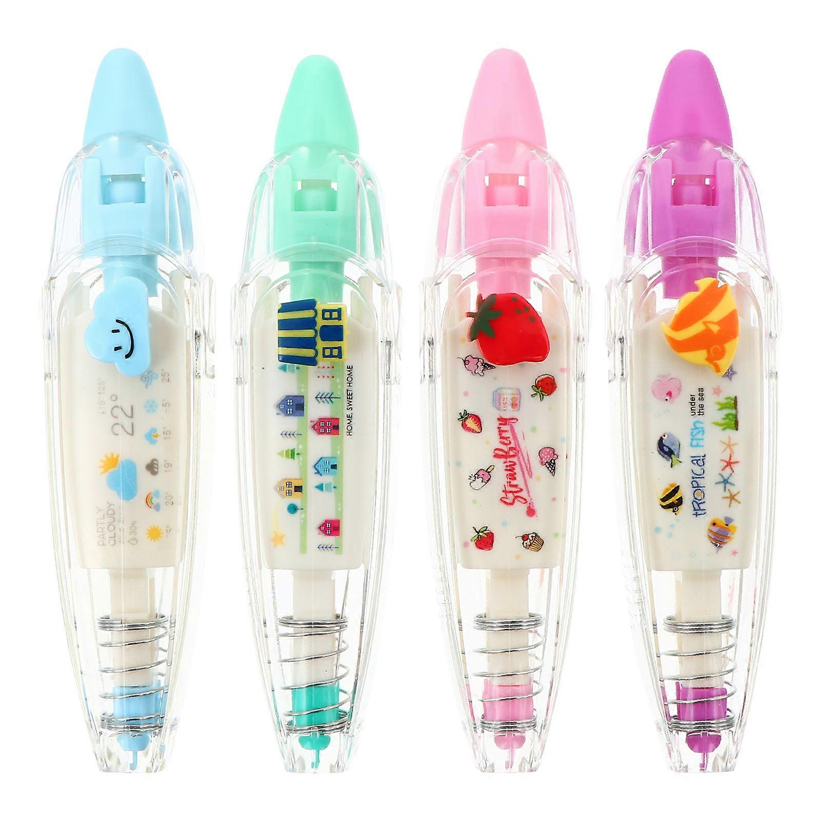 4pcs Cartoon Pattern Correction Tapes Pen Writing Decorative Correction Tapes (Random Style)