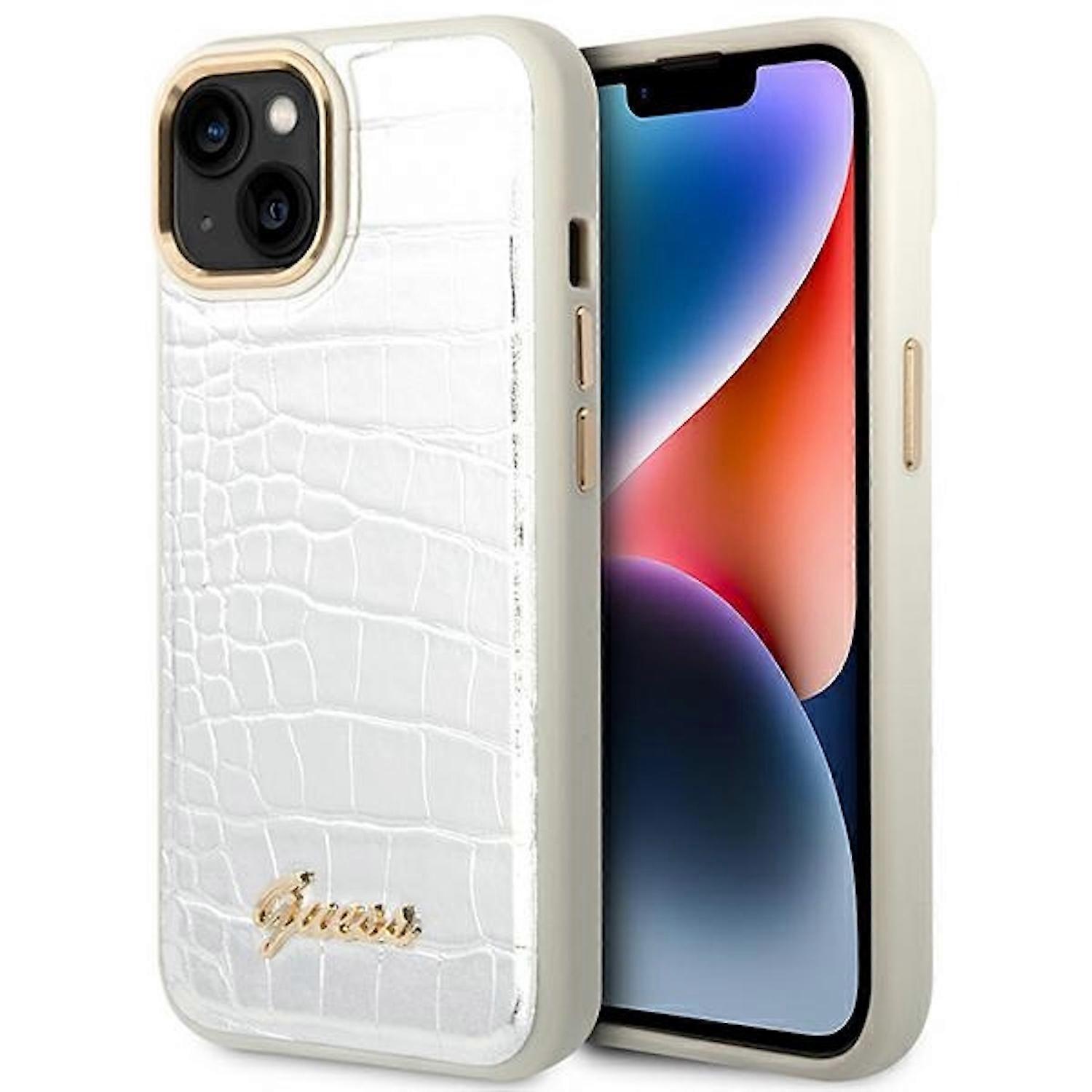 Guess Apple iPhone 14 Plus Hardcase Case Croco Collection Silver