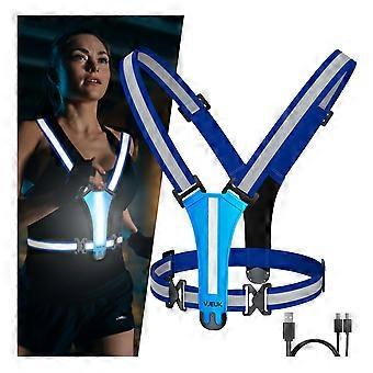 LED Reflective Vest with 7 Colors, USBC Rechargeable  Visibility Running Safety Vest for Cycling, Night Activities, Blue
