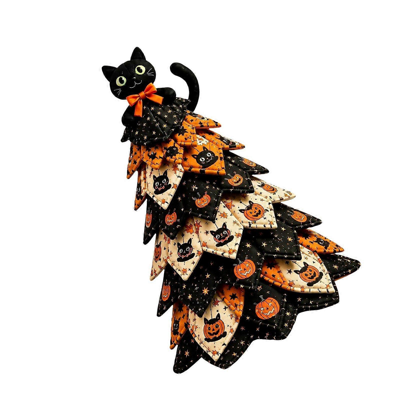 Halloween Sewing Tree Project, Patchwork Fabric Display Piece with 3D Shape for Shelf Entry Table Bookcase Use Multicolor