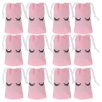 EVA Nylon Drawstring Makeup Storage Pouch, Eyelash Design Cosmetic Organizer Bag, Portable Travel Toiletry Pouch for Daily Use, Pink, 100 Pack