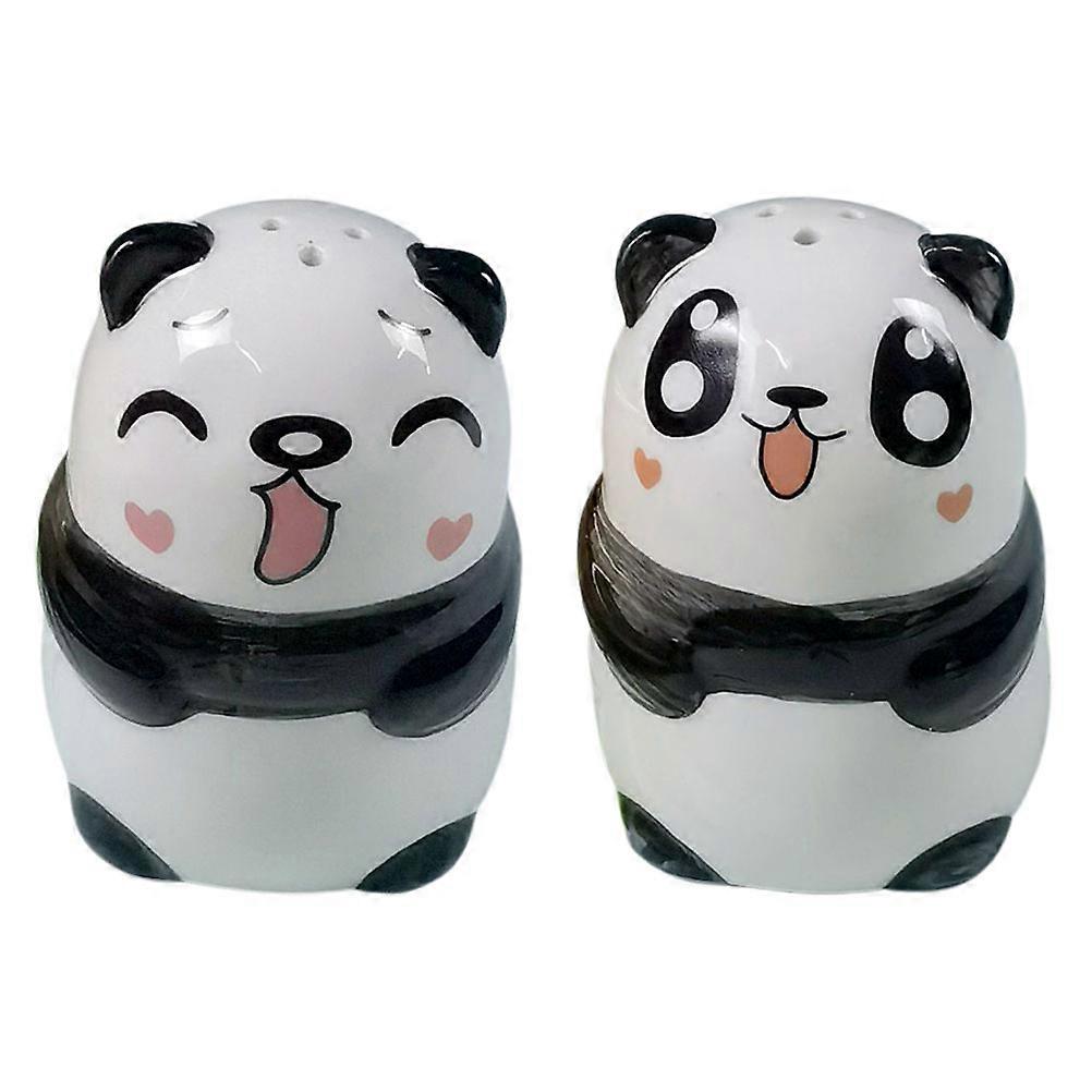Panda Design Ceramic Spice Jar for Condiment Storage 2Pcs Set