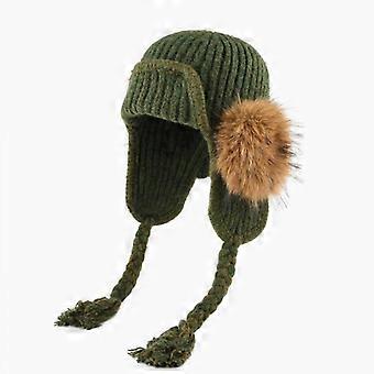 Warme Strickmütze für Damen und Herren, dick, Wintermütze mit Ohrenschutz zum Skifahren, faltbar, Unisex, Wollmischung