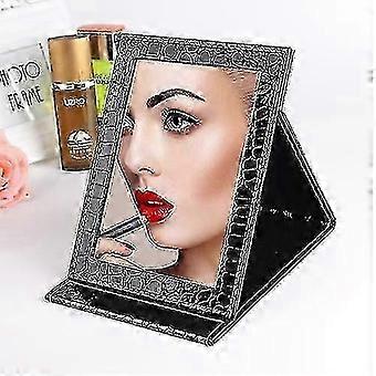 2 piezas cuadrado de cuero maquillaje espejo cocodrilo patrón espejo cosmético portátil