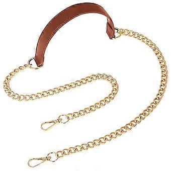 Adjustable Crossbody Bag Replacement Strap with Gold Chain and Brown PU Leather for Handbags