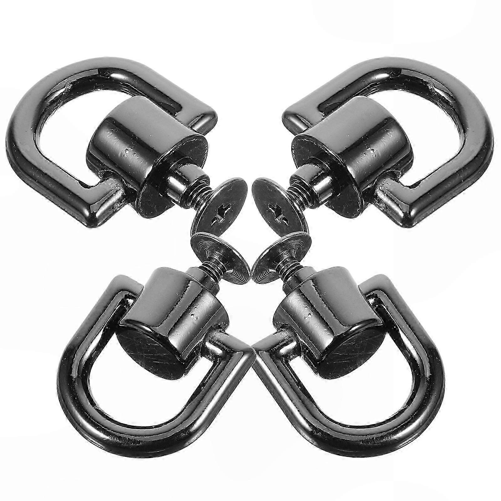 For Purses Black Metal Rotatable D Ring Rivet Studs Hardware, 4pcs