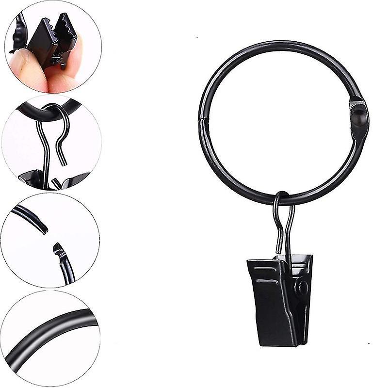 Rings Curtain Clips, Window Curtain Ring With Clip (black, 20 Pack)