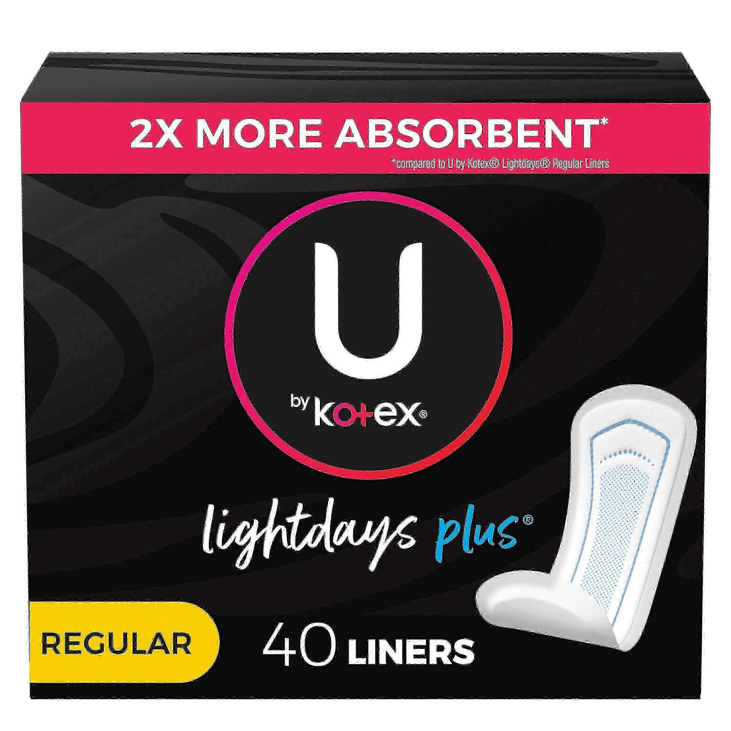 Kotex U Lightdays Plus Panty Liners, Regular Length, Unscented, 40 Ea