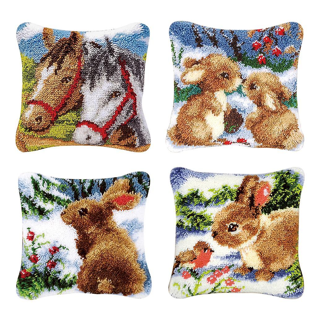 4 Set Pillows Latch Hook Kits Material Package for Beginners