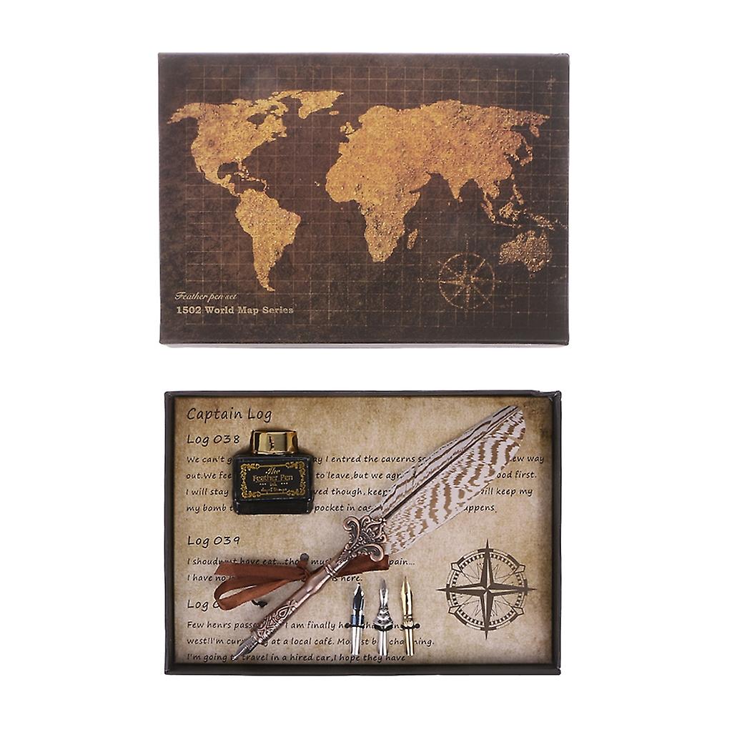 Retro Feather Pen Writing Ink Set 3 Different Nibs 15ml Ink for Stationery Gift