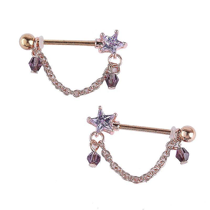 ペアレトロセクシーピンクラグジュアリージルコンレディースステンレススチール乳首ピアスファッションゴスボディジュエリータッセルニップルリング2個