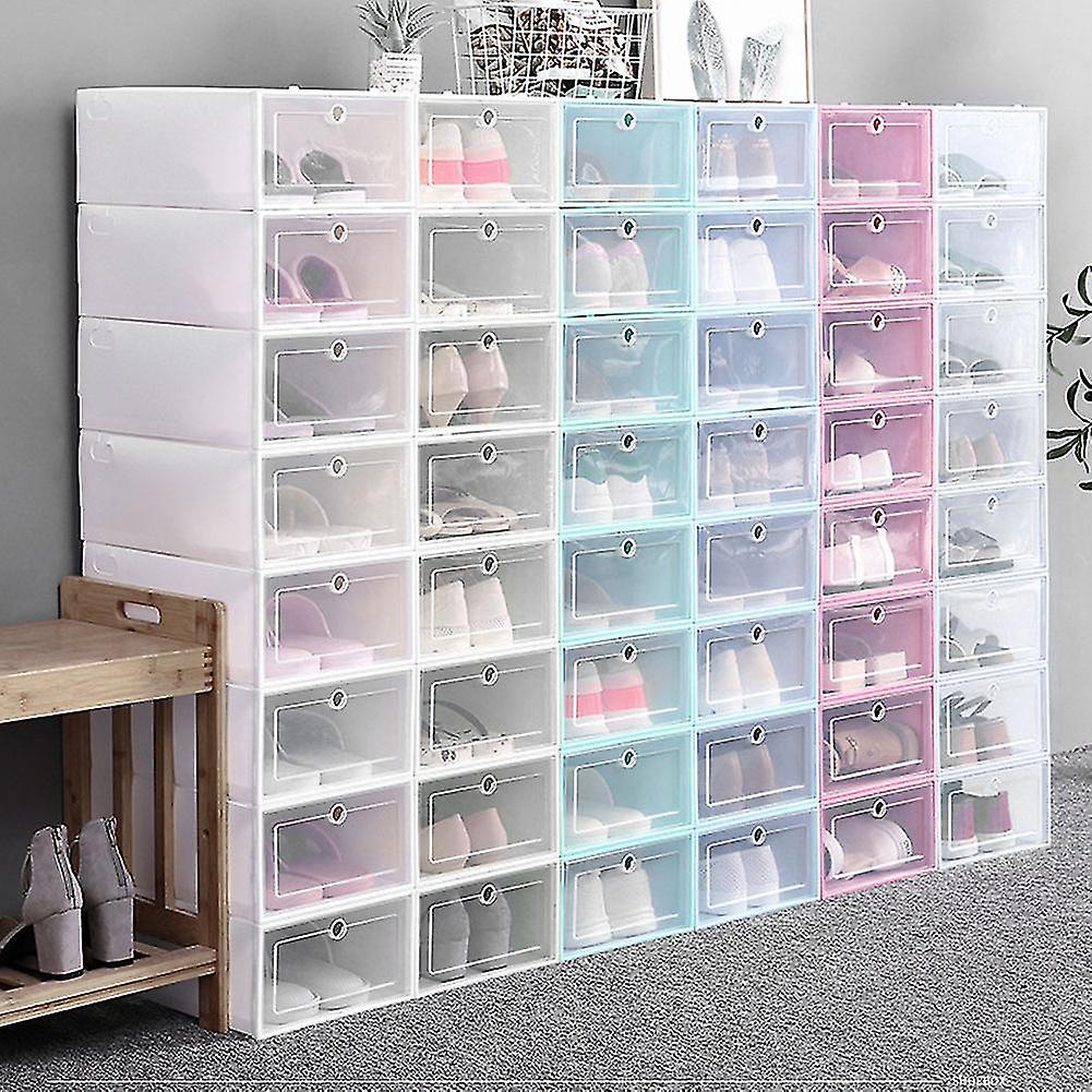 Transparent Stackable Shoe Box Organizer Blue 33x23x13cm Dustproof