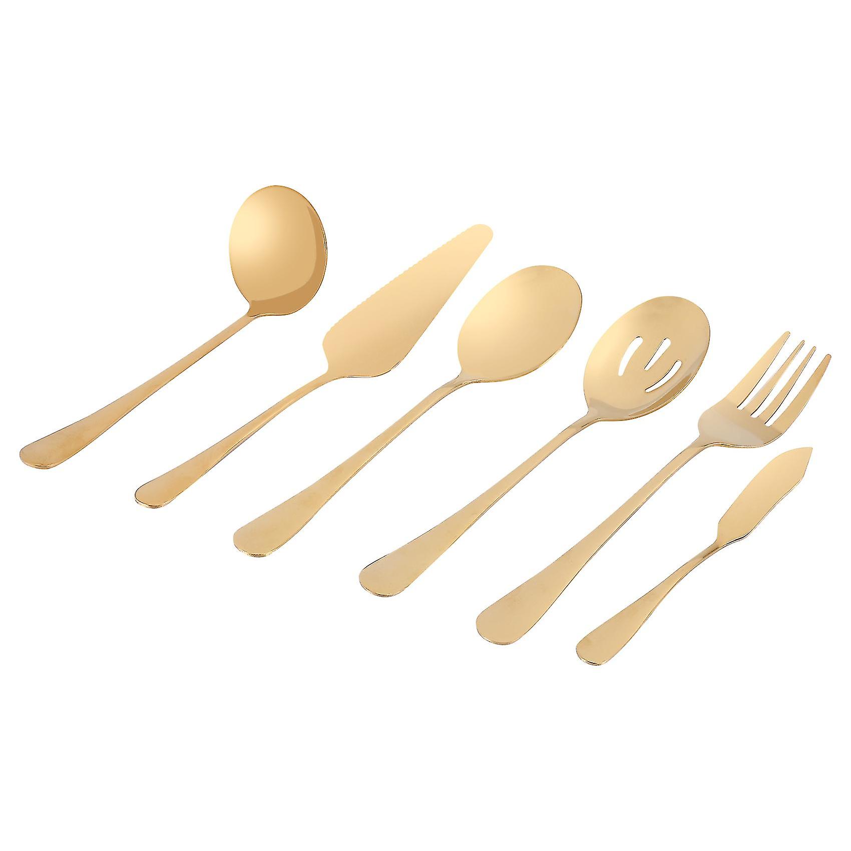 6-piece Serving Flatware Silverware Set, Serving Utensil Set,include Cake Server, Slotted Serving S