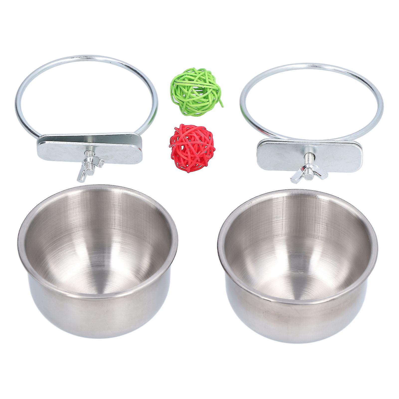 Stainless Steel Parrot Bowl with Rattan Ball for Small Hamsters