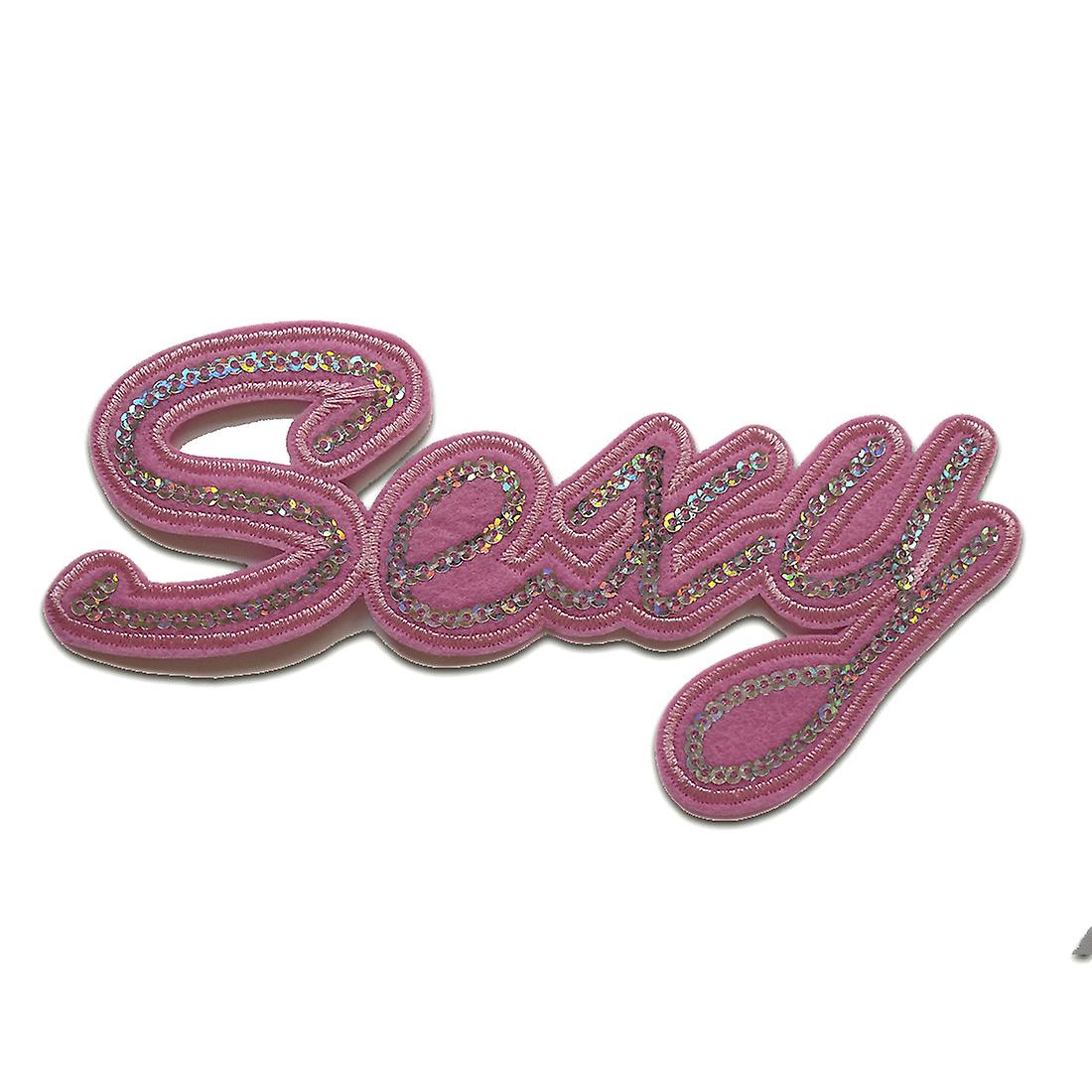 Patch / iron-on patch - sexy girly girl with sequins - multiple colors selectable - 7.8 x 15 cm - patch