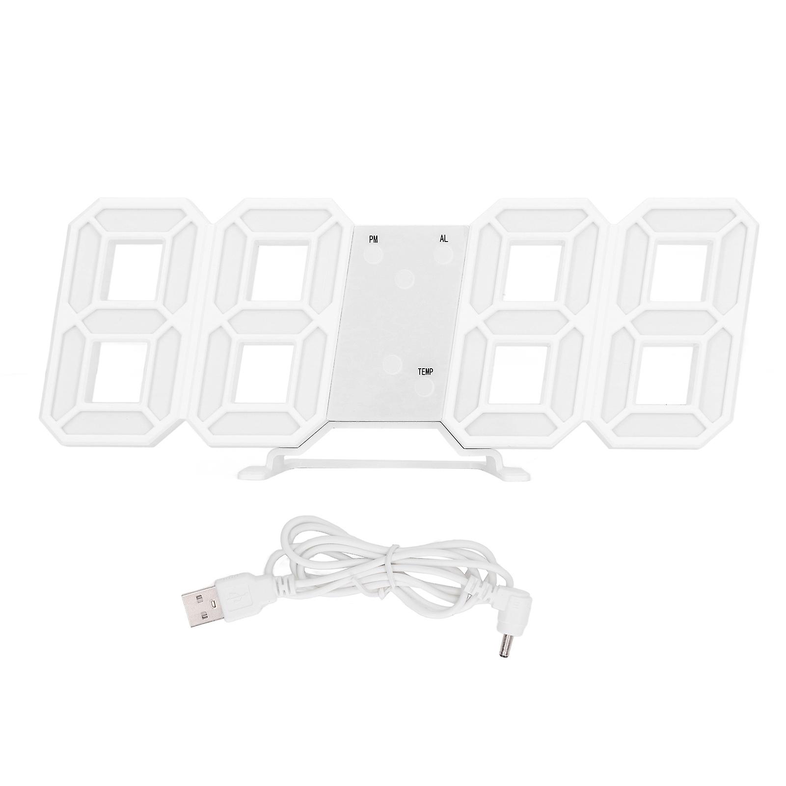 3D LED Digital Clock Intelligent Voice Control Time Date Temperature Display Automatic Brightness Adjustment Clock White Shell Green Letters