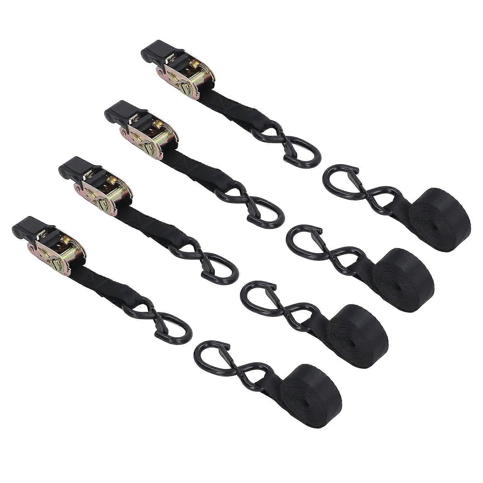 4 Sets Ratchet Tie Down Strap 25mm Width 10ft Long S Hooks for Securing Cargos Car Truck Motorcycle